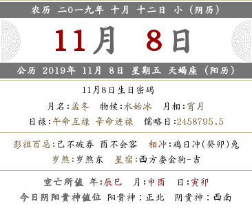 2019年陰歷十月十二日是陽歷的幾月幾號？(圖文)